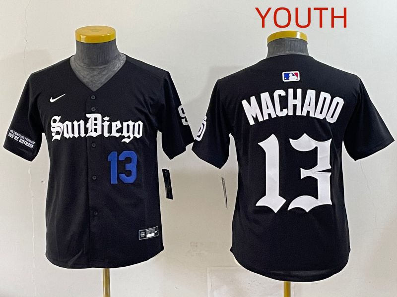 Youth 2025 San Diego Padres #13 Machado Black Five generations Joint Name Nike MLB Jersey style 3